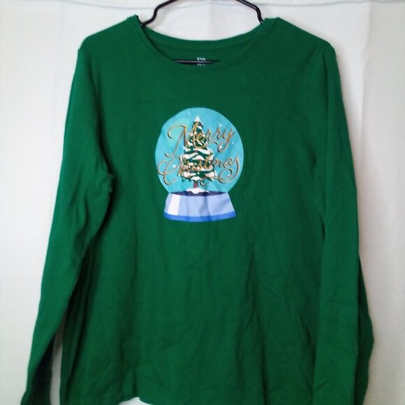 Kim Rogers Shirt Women XL Long Sleeve Merry Christmas Tree Green - Picture 3 of 14